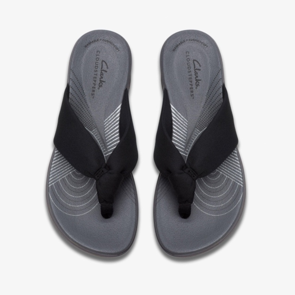 Clarks Cloudsteppers (NEW) Arla Glison Black Fabric Platform Wedge Sandals